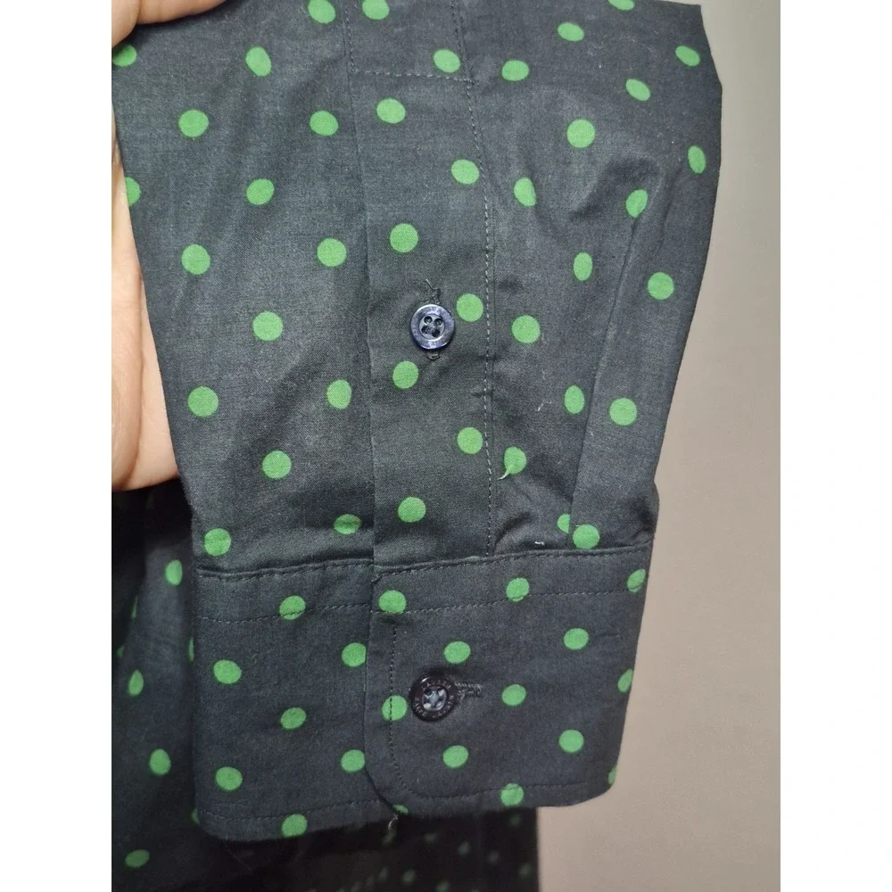 Lauren Ralph Lauren‎ Stretch Non-Iron Green Polka Dot Button Down Shirt Sz M
